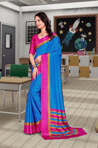 Blue Crepe Business Saree for Professionals - FeministaCrepe