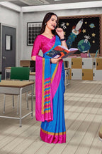 Blue Crepe Business Saree for Professionals - FeministaCrepe