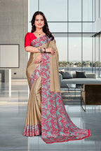 Beige Crepe Professional Teacher Saree - FeministaCrepe