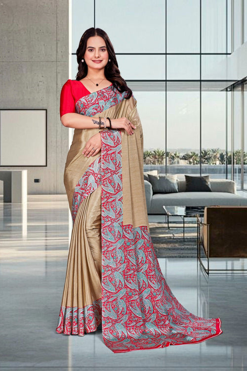 Beige Crepe Professional Teacher Saree - FeministaCrepe