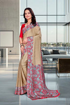Beige Crepe Professional Teacher Saree - FeministaCrepe