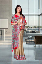 Beige Crepe Professional Teacher Saree - FeministaCrepe