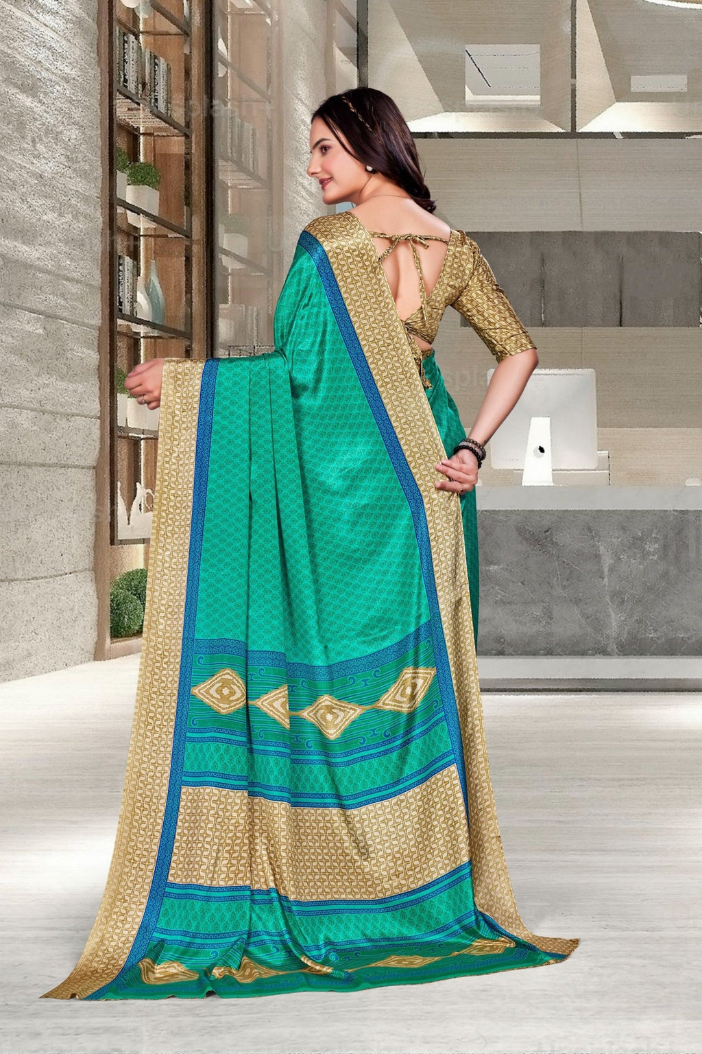 Green Crepe Professional Teacher Saree - FeministaCrepe