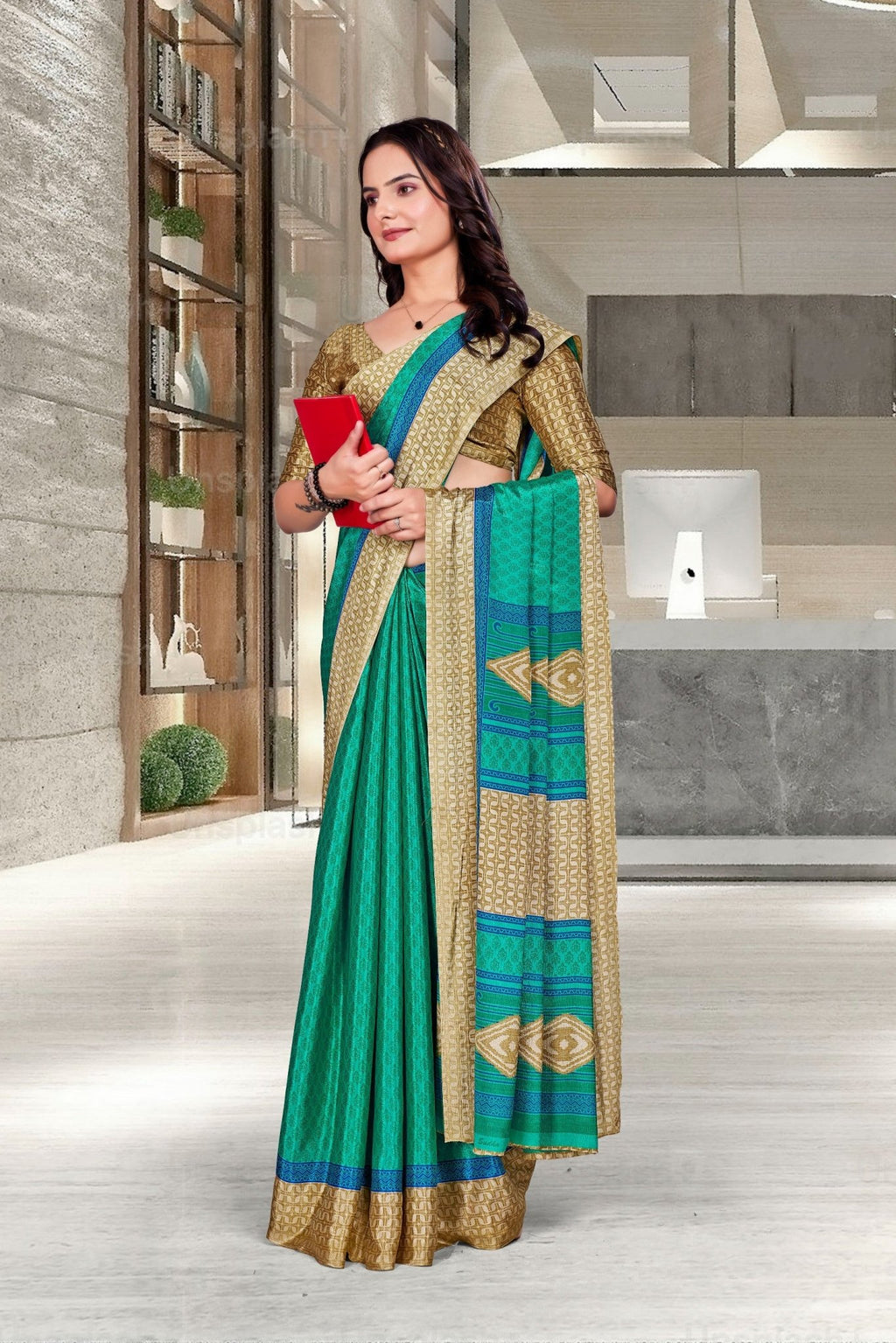 Green Crepe Professional Teacher Saree - FeministaCrepe