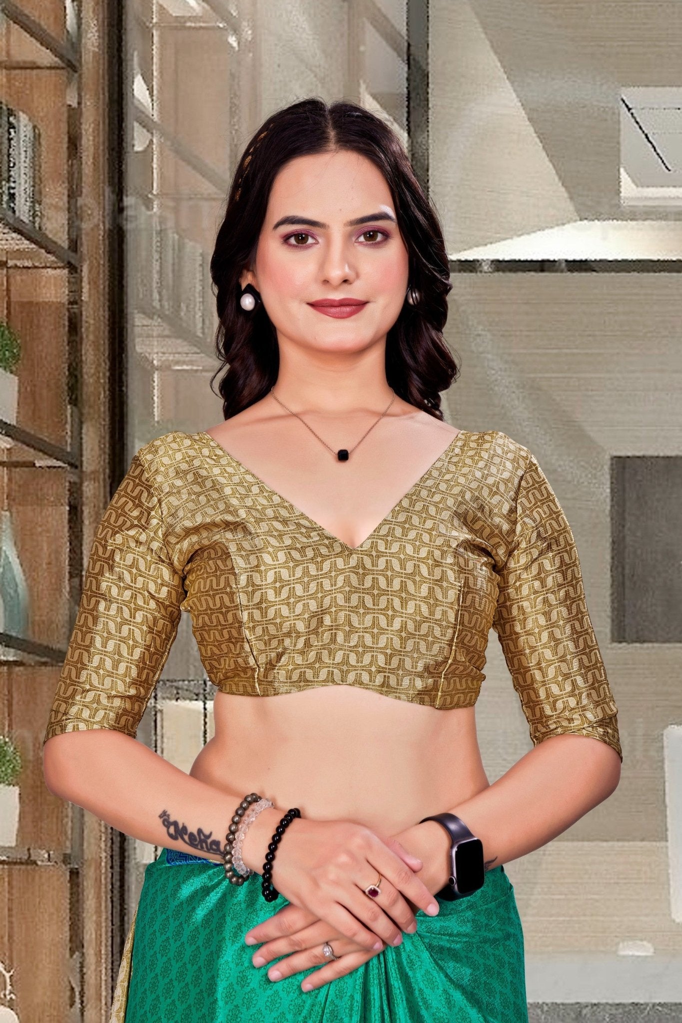 Green Crepe Professional Teacher Saree - FeministaCrepe