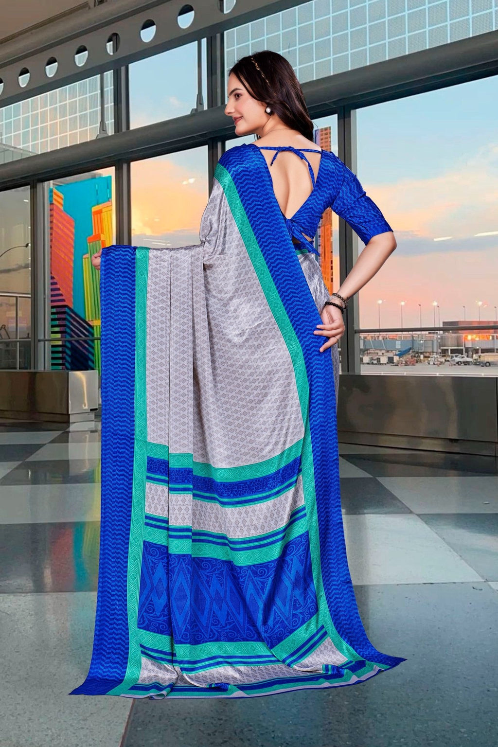 Grey Crepe Professional Office Saree - FeministaCrepe