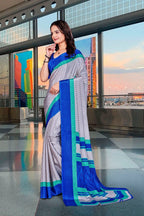 Grey Crepe Professional Office Saree - FeministaCrepe