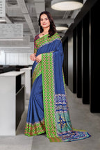Blue Crepe Workplace Uniform Saree - FeministaCrepe