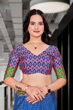 Blue Crepe Workplace Uniform Saree - FeministaCrepe