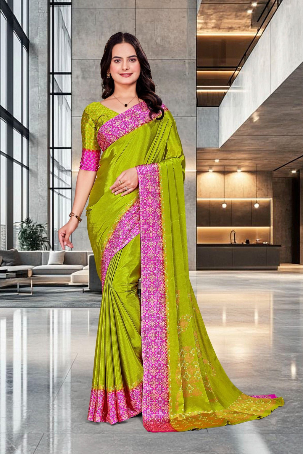 Light Green Crepe Professional Office Saree - FeministaCrepe
