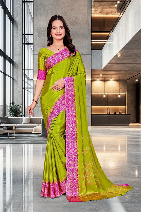 Light Green Crepe Professional Office Saree - FeministaCrepe