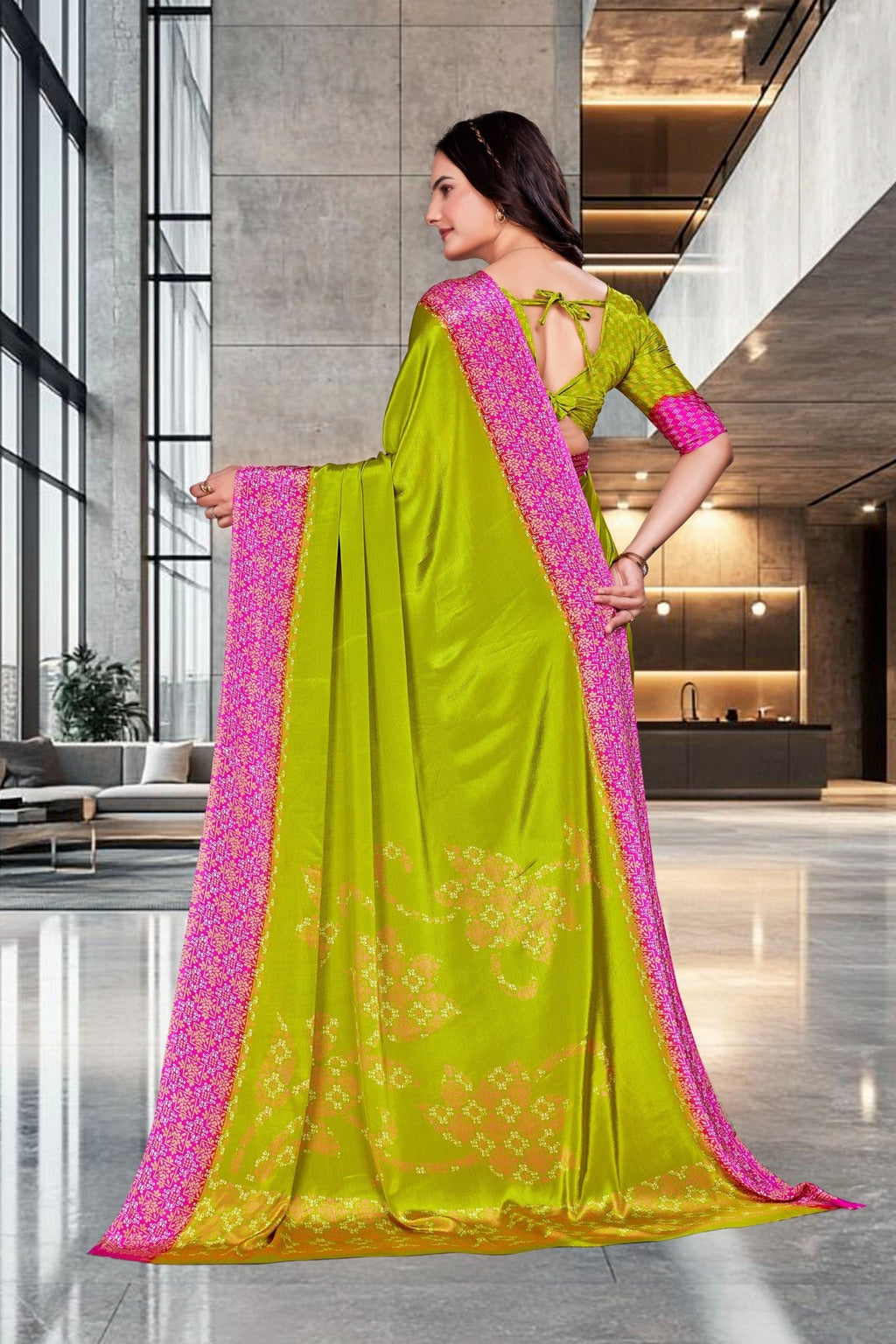 Light Green Crepe Professional Office Saree - FeministaCrepe