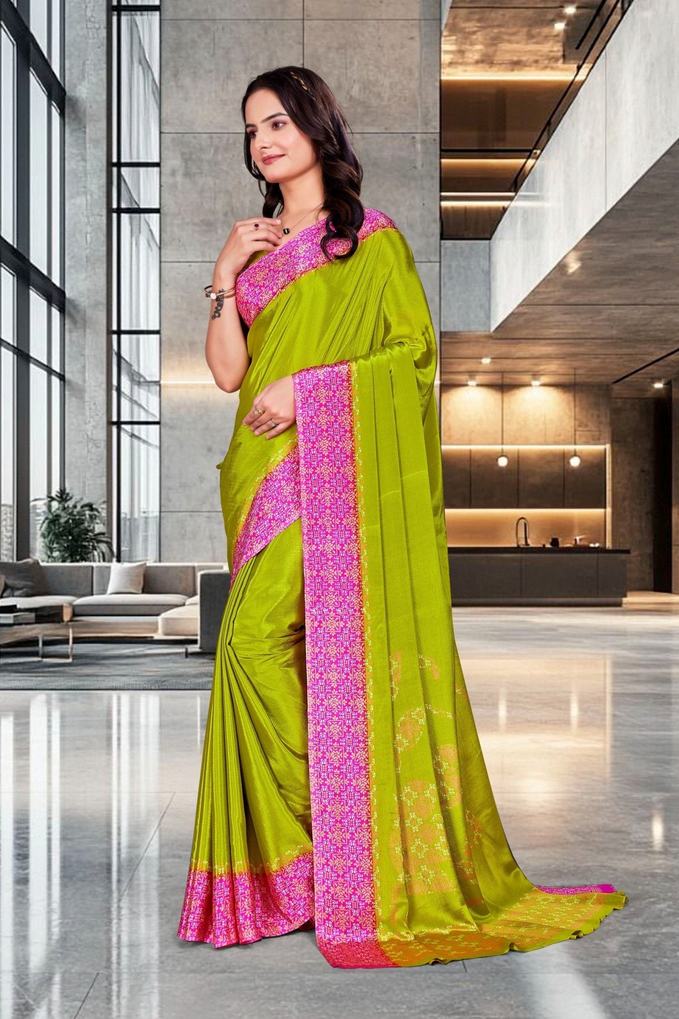 Light Green Crepe Professional Office Saree - FeministaCrepe
