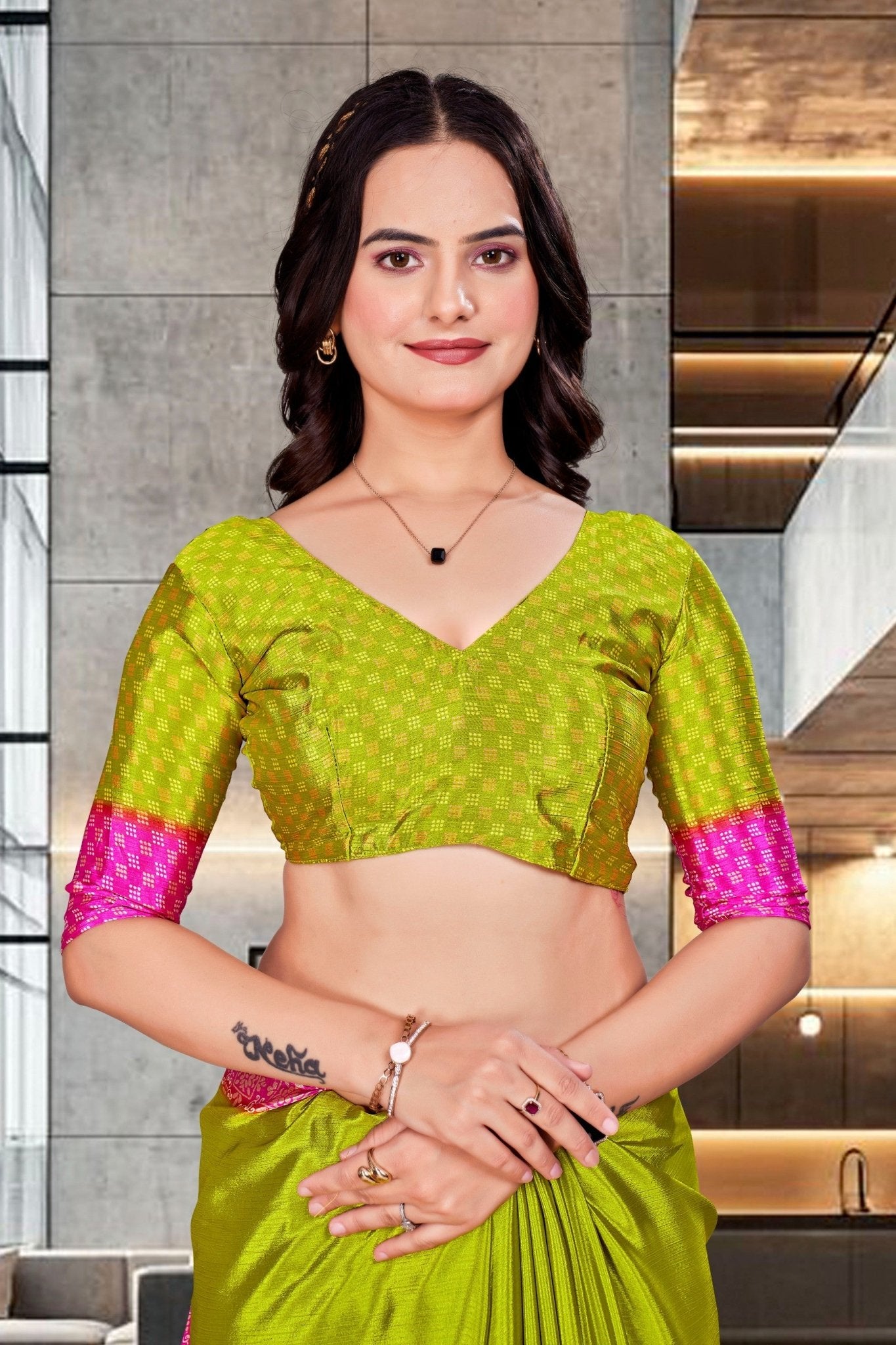 Light Green Crepe Professional Office Saree - FeministaCrepe