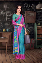 Blue Crepe Workplace Uniform Saree - FeministaCrepe