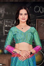Blue Crepe Workplace Uniform Saree - FeministaCrepe
