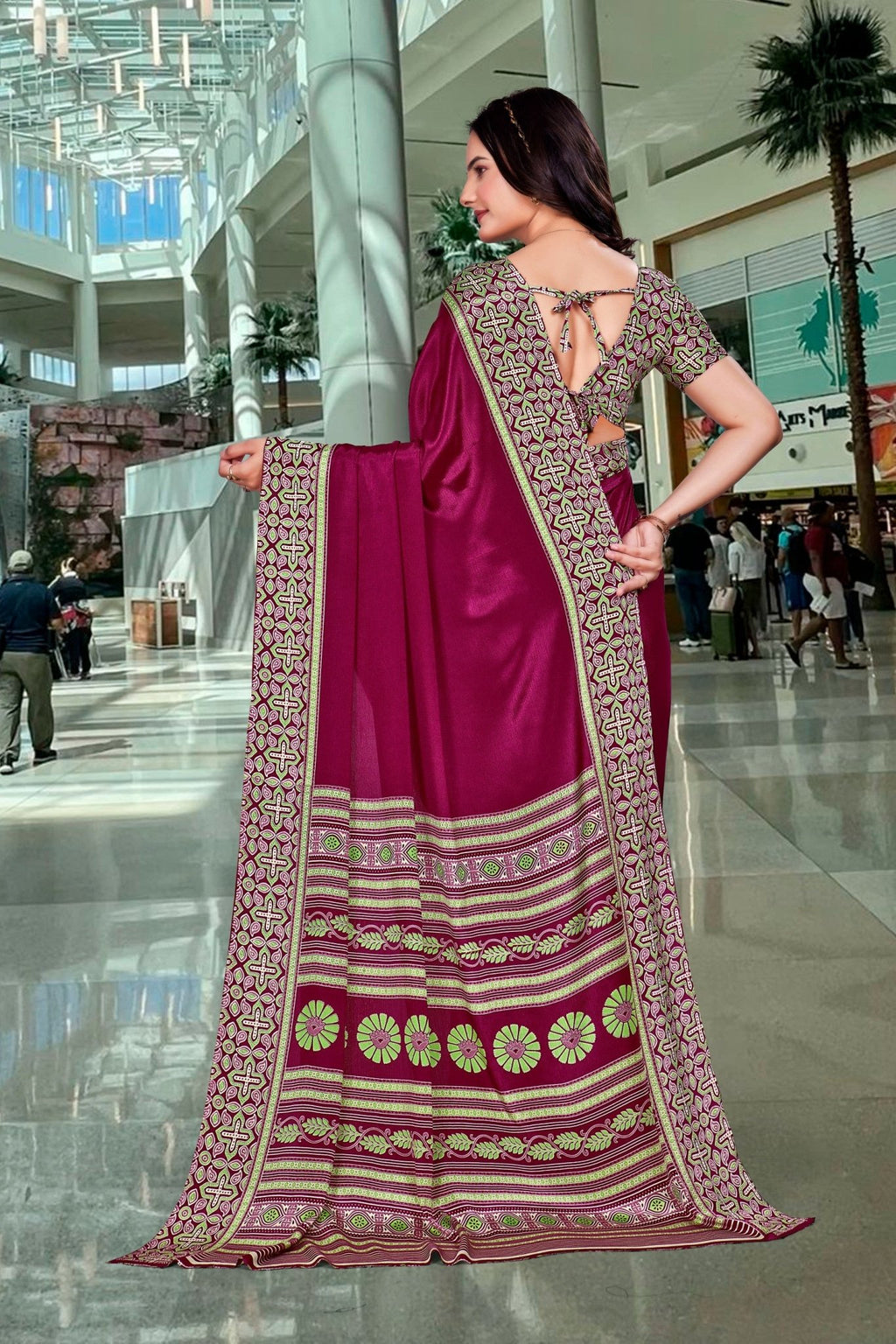 Purple Crepe Professional Teacher Saree - FeministaCrepe