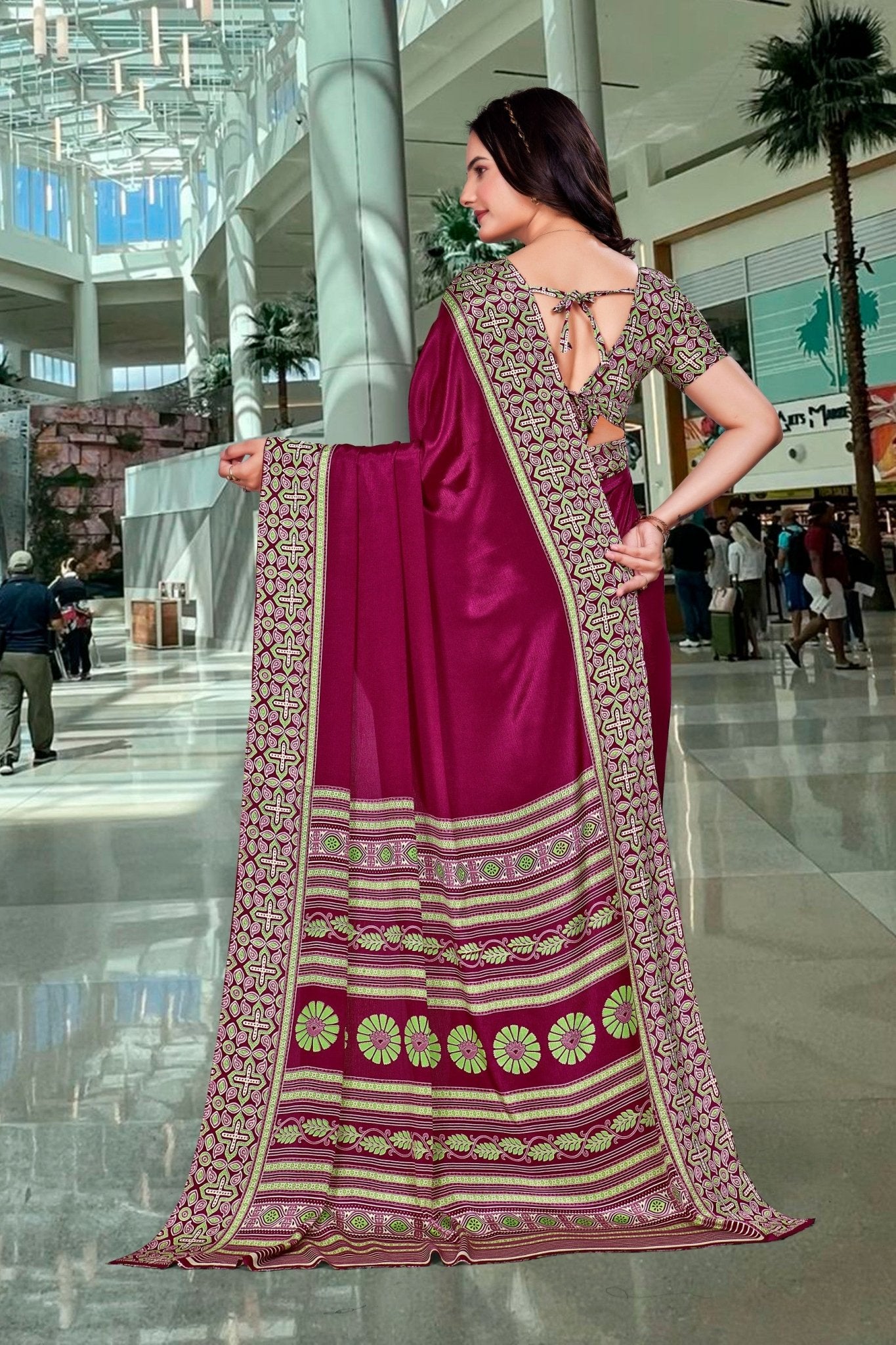 Purple Crepe Professional Teacher Saree - FeministaCrepe