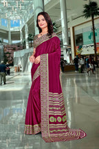 Purple Crepe Professional Teacher Saree - FeministaCrepe