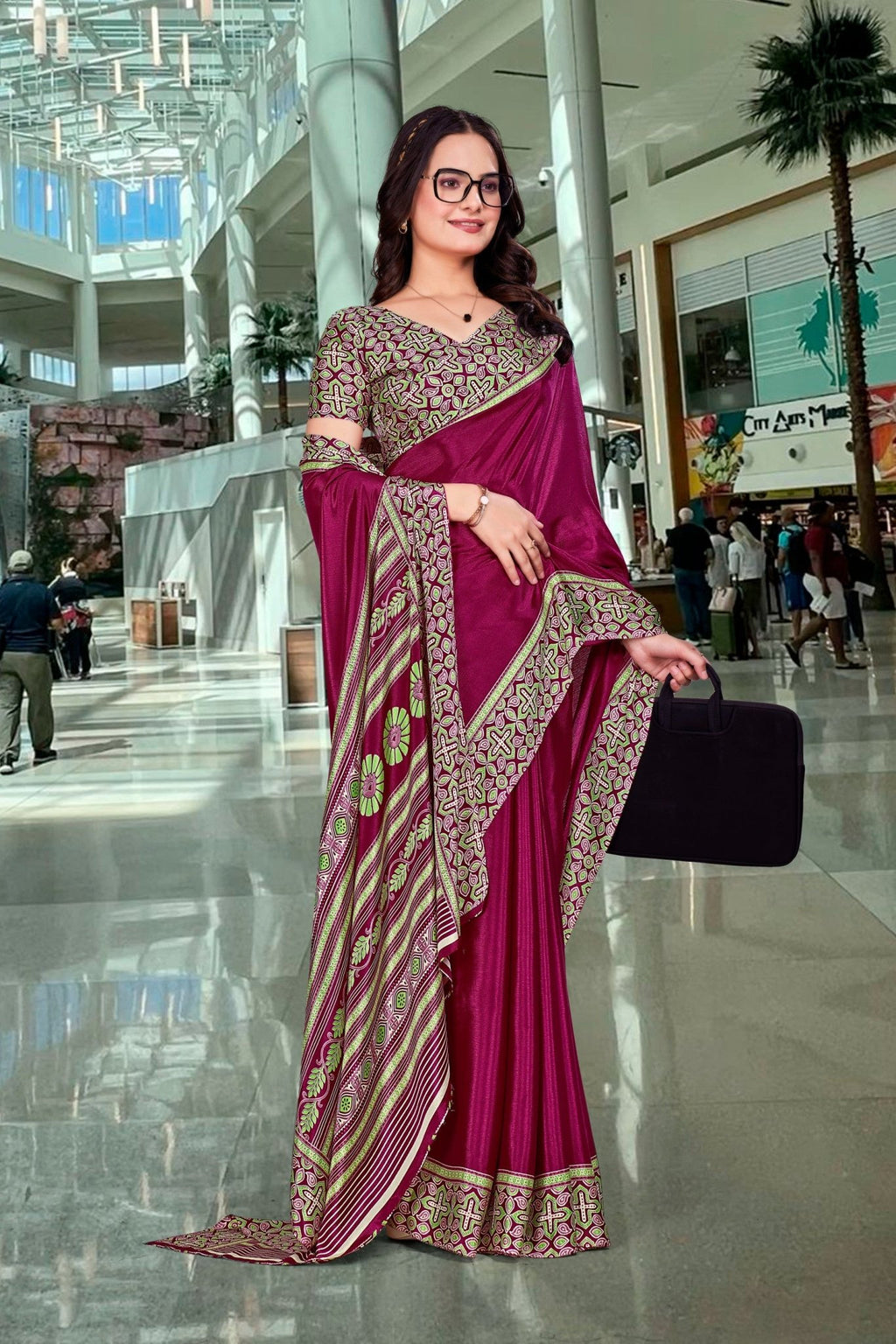 Purple Crepe Professional Teacher Saree - FeministaCrepe