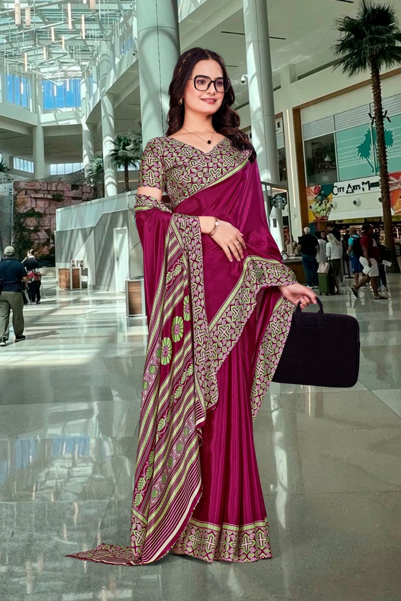 Purple Crepe Professional Teacher Saree - FeministaCrepe