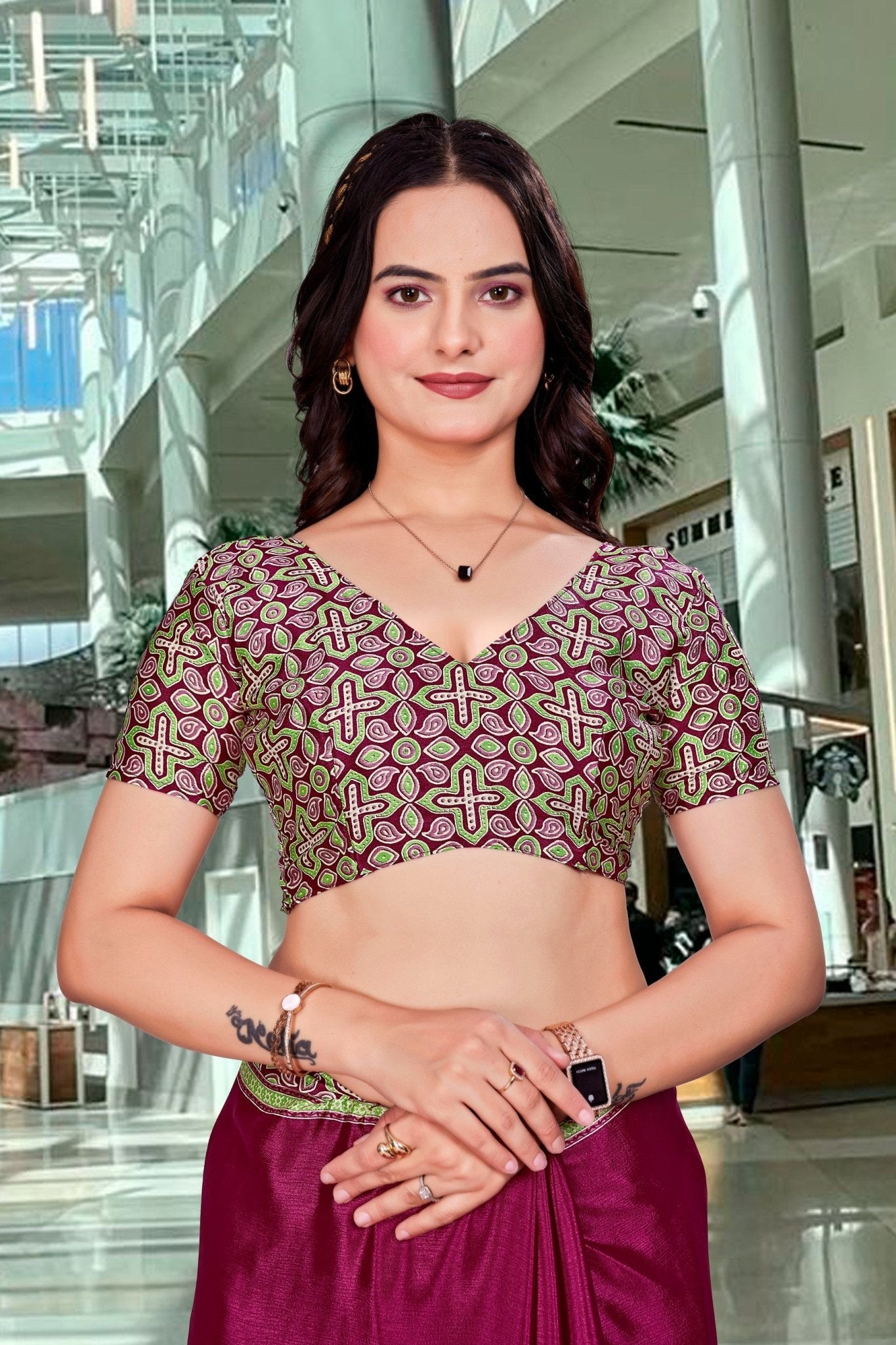 Purple Crepe Professional Teacher Saree - FeministaCrepe