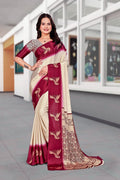 Cream Crepe Workplace Uniform Saree - FeministaCrepe