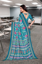 Blue Crepe Professional Office Saree - FeministaCrepe