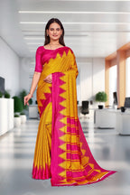 Yellow Crepe School Uniform Saree for Teachers - FeministaCrepe