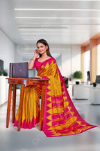 Yellow Crepe School Uniform Saree for Teachers - FeministaCrepe