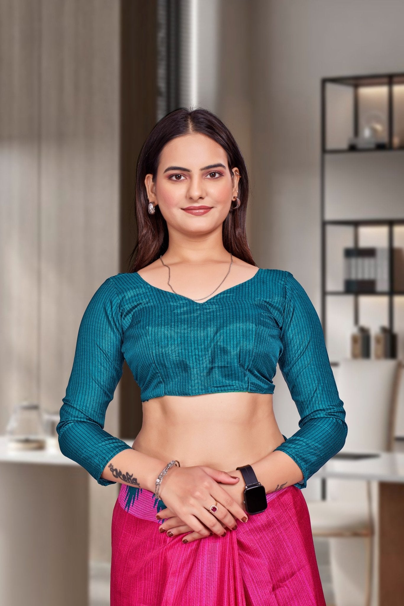 Pink Crepe School Uniform Saree for Teachers - FeministaCrepe