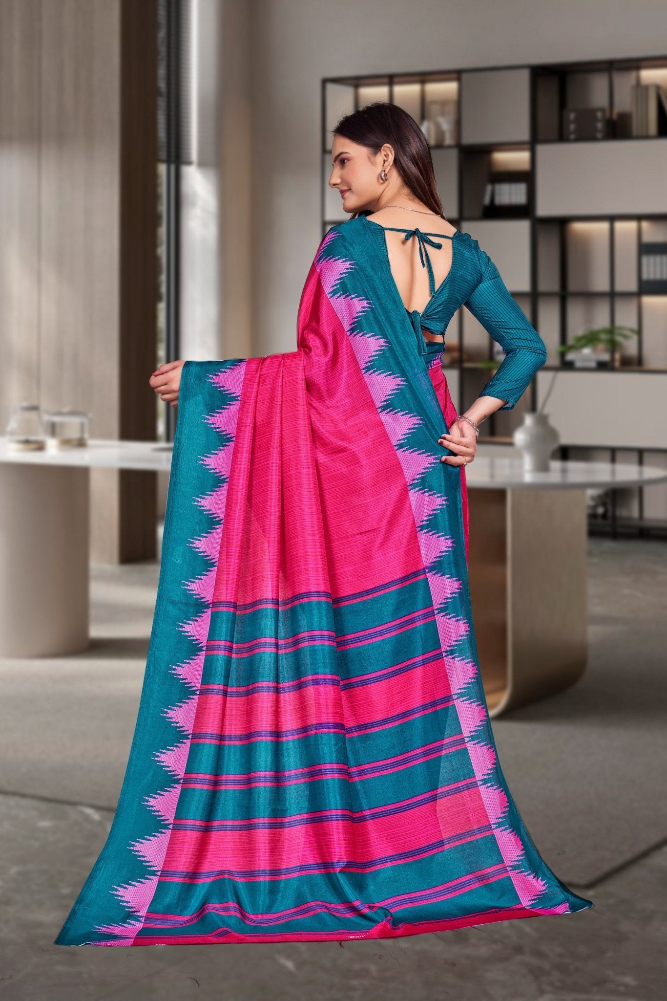 Pink Crepe School Uniform Saree for Teachers - FeministaCrepe