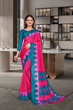 Pink Crepe School Uniform Saree for Teachers - FeministaCrepe