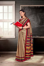 Beige Crepe Professional Teacher Saree - FeministaCrepe