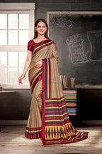 Beige Crepe Professional Teacher Saree - FeministaCrepe