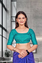 Blue Crepe Receptionist Professional Saree - FeministaCrepe