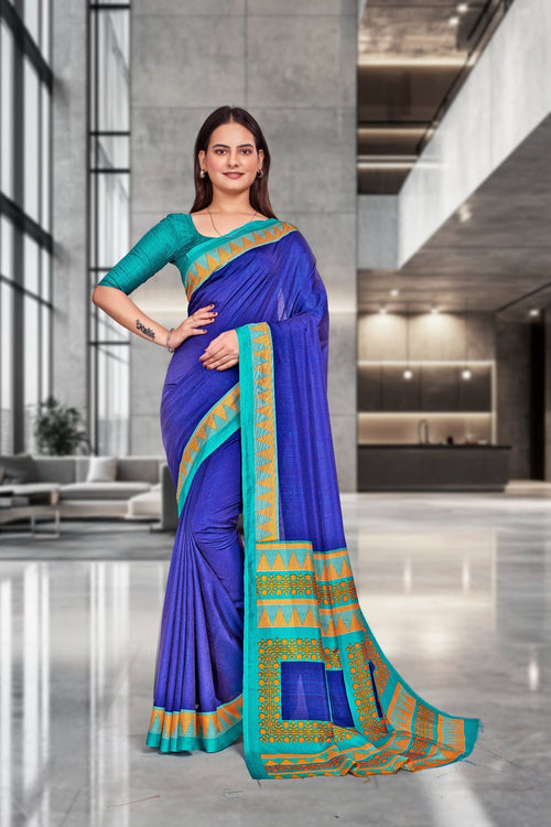 Blue Crepe Receptionist Professional Saree - FeministaCrepe