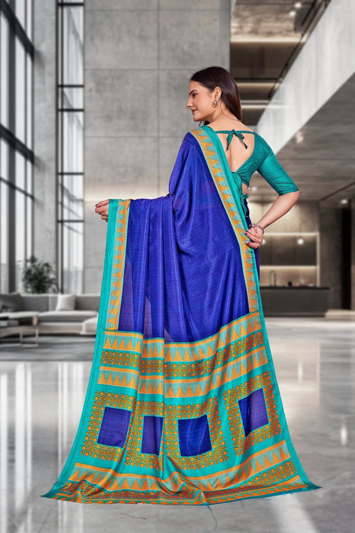 Blue Crepe Receptionist Professional Saree - FeministaCrepe