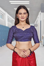 Red Crepe School Uniform Saree for Teachers - FeministaCrepe