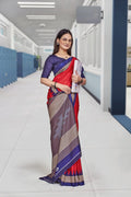 Red Crepe School Uniform Saree for Teachers - FeministaCrepe
