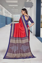 Red Crepe School Uniform Saree for Teachers - FeministaCrepe