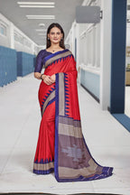 Red Crepe School Uniform Saree for Teachers - FeministaCrepe