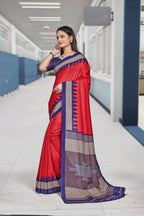 Red Crepe School Uniform Saree for Teachers - FeministaCrepe