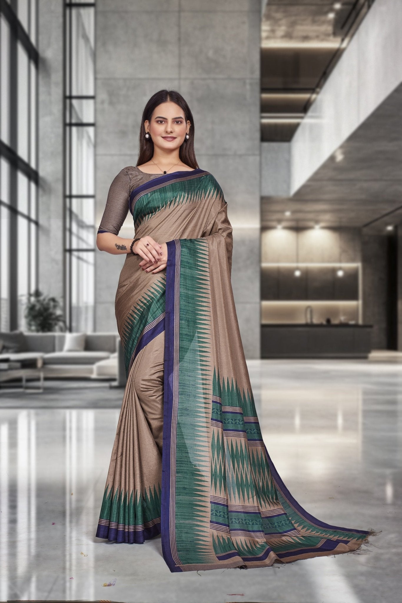 Multicolor Crepe Work Wear Saree for Teachers - FeministaCrepe