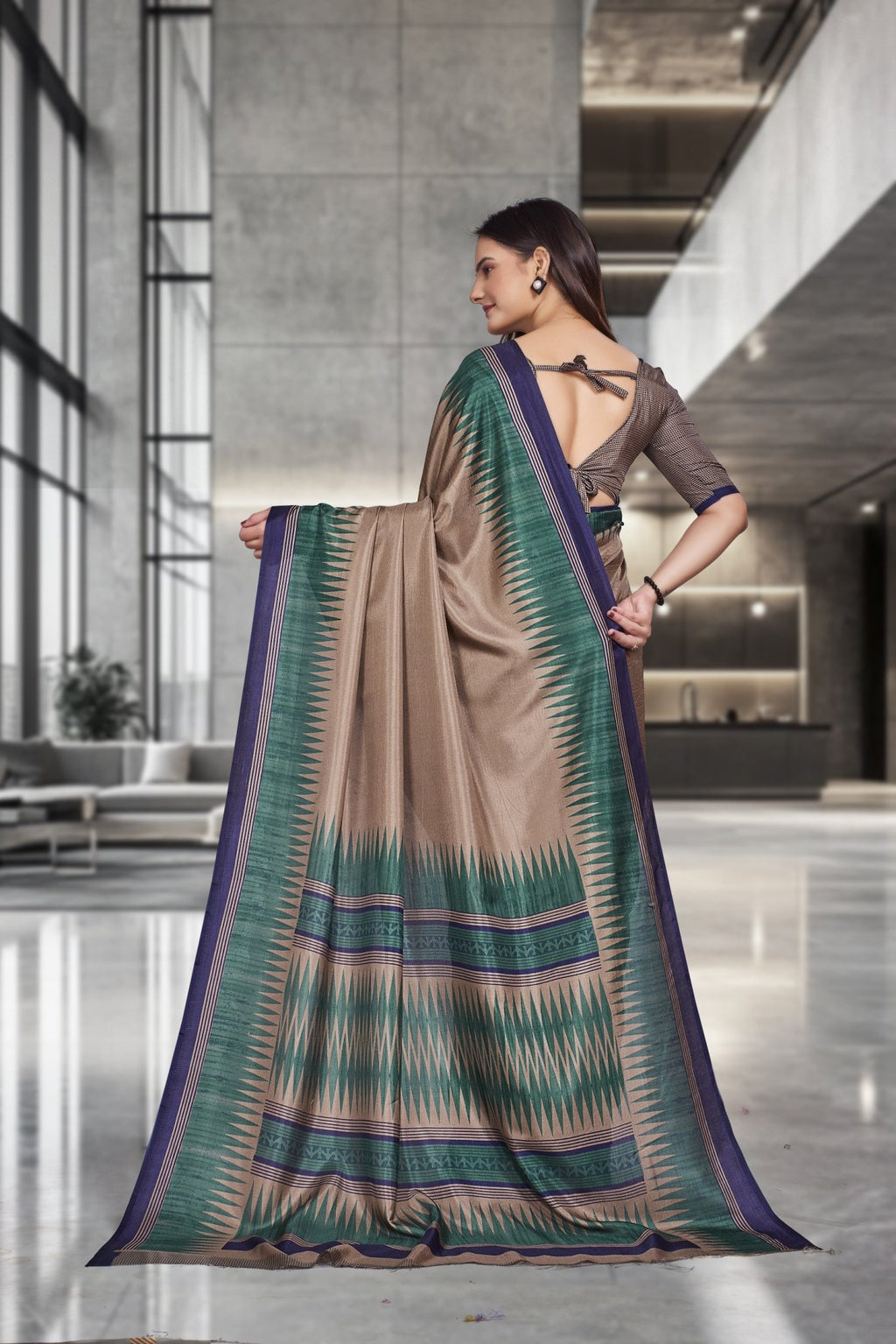 Multicolor Crepe Work Wear Saree for Teachers - FeministaCrepe