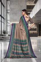Multicolor Crepe Work Wear Saree for Teachers - FeministaCrepe