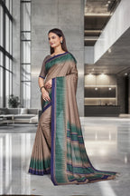 Multicolor Crepe Work Wear Saree for Teachers - FeministaCrepe
