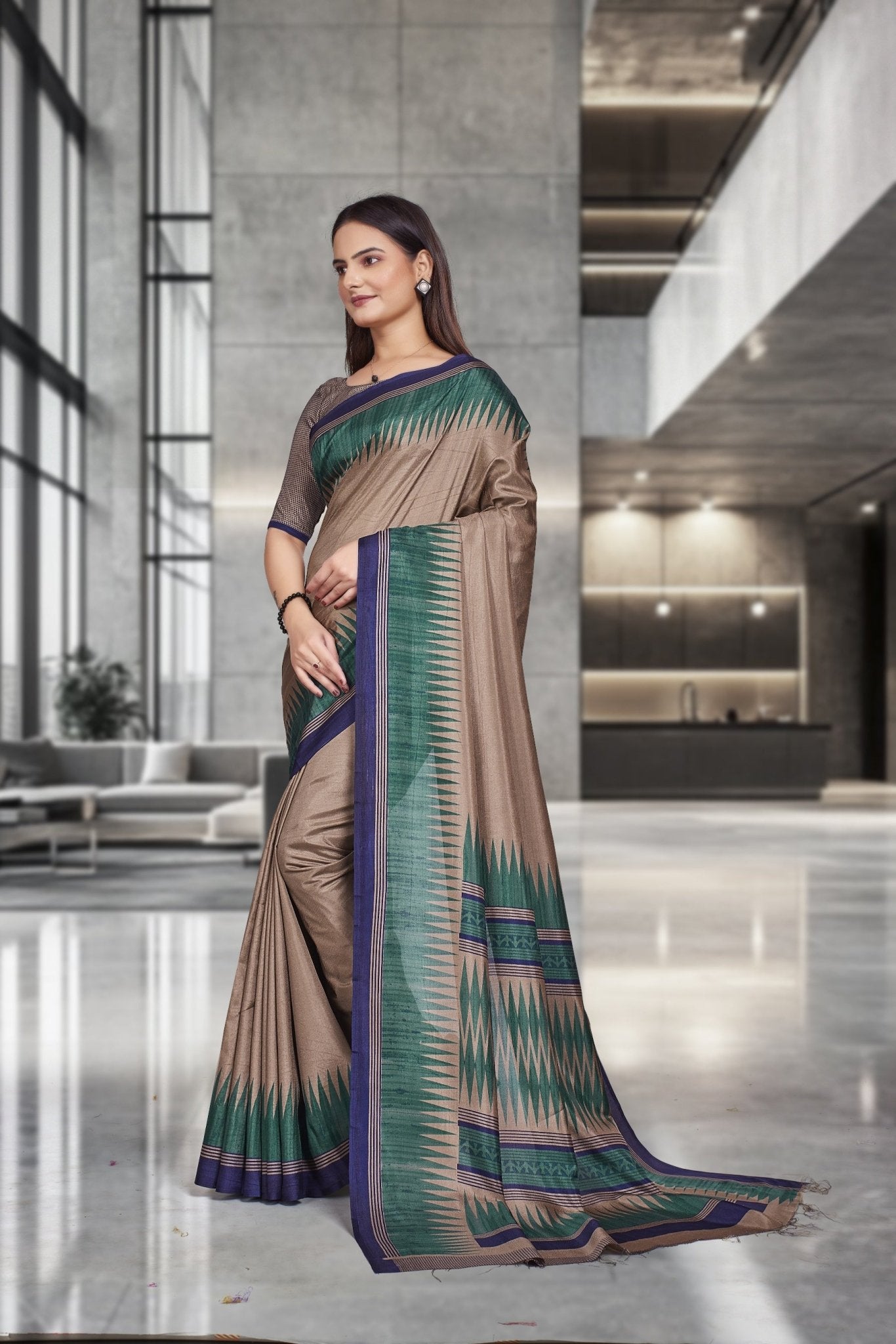 Multicolor Crepe Work Wear Saree for Teachers - FeministaCrepe