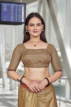 Red Crepe Workplace Uniform Saree - FeministaCrepe