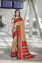 Red Crepe Workplace Uniform Saree - FeministaCrepe